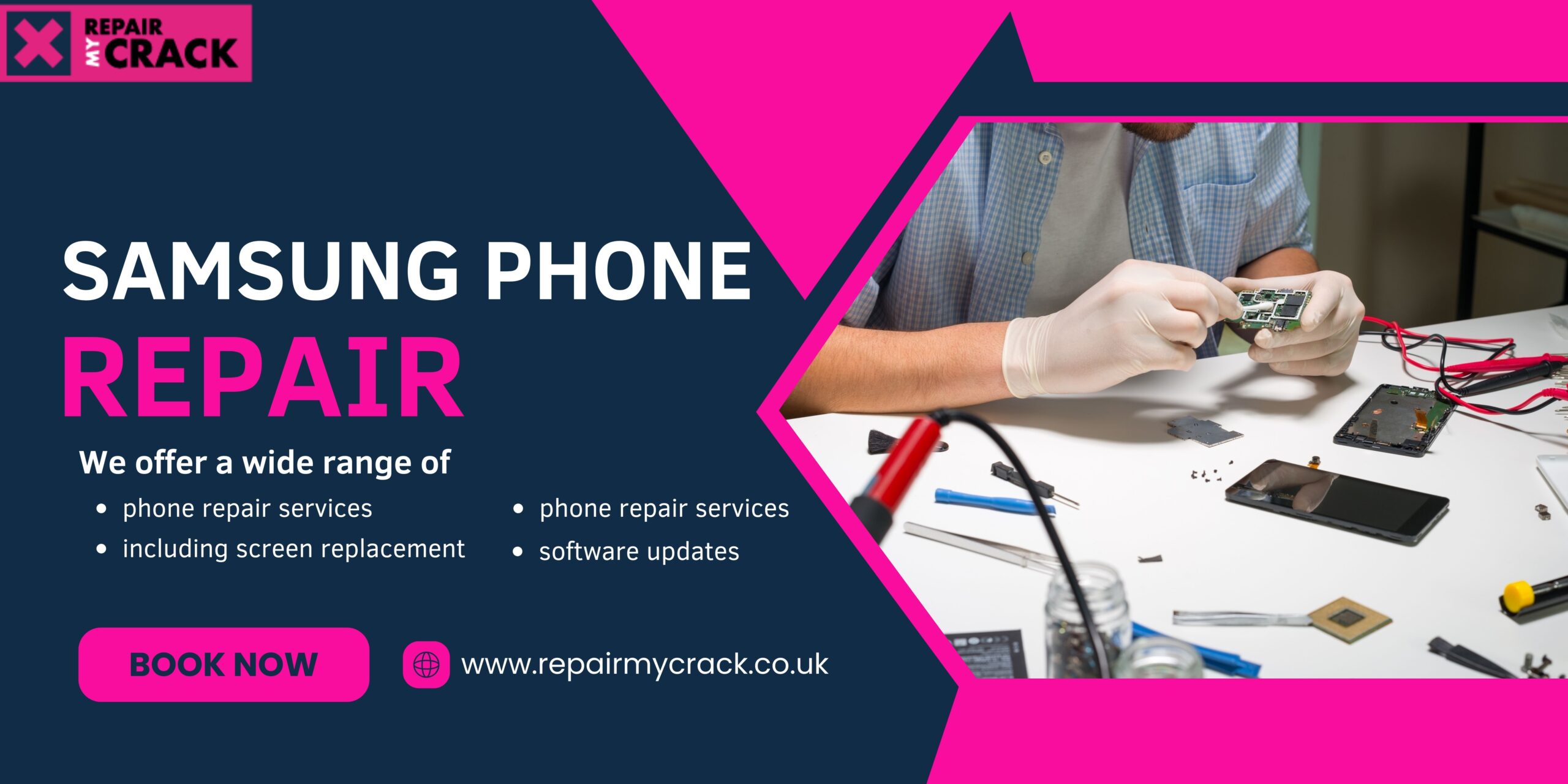 Samsung phone repair. We offer a wide range of phone repair services, screen replacements and software updates.