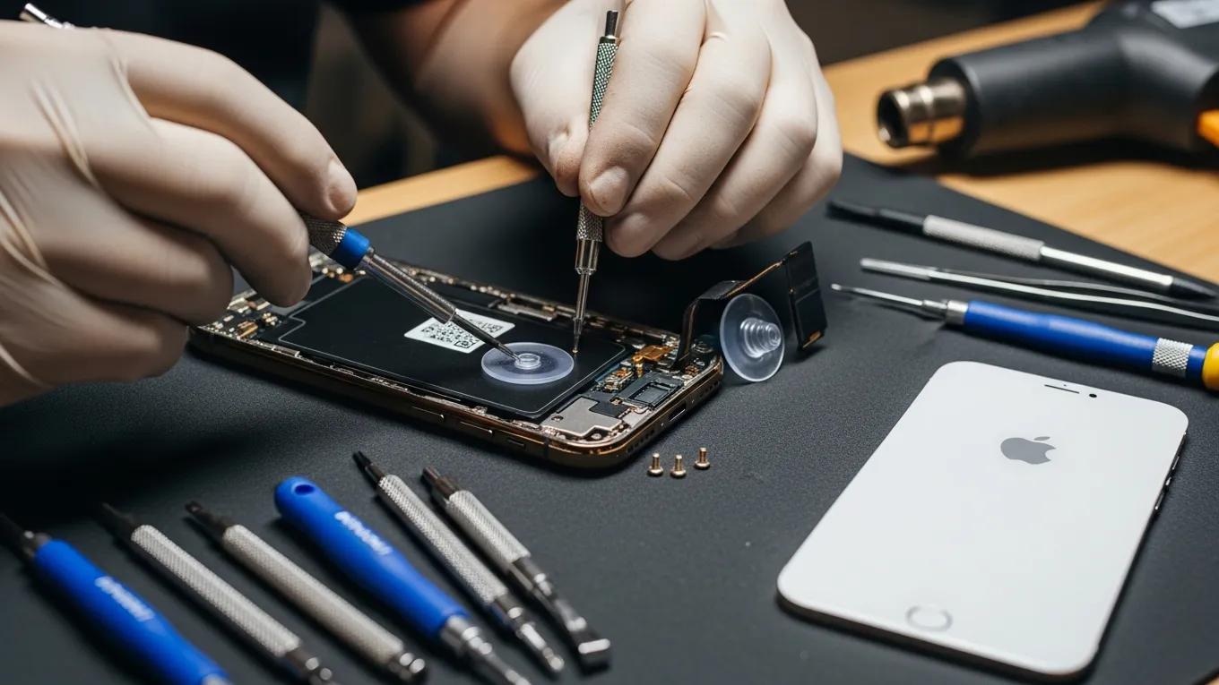 Technician conducting professional iPhone 12 LCD replacement process