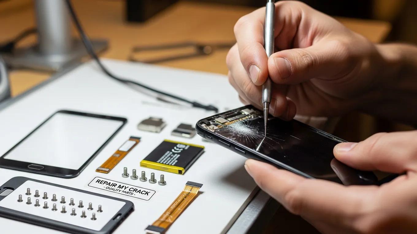 Technician replacing a smartphone screen with high-quality parts, highlighting competitive pricing