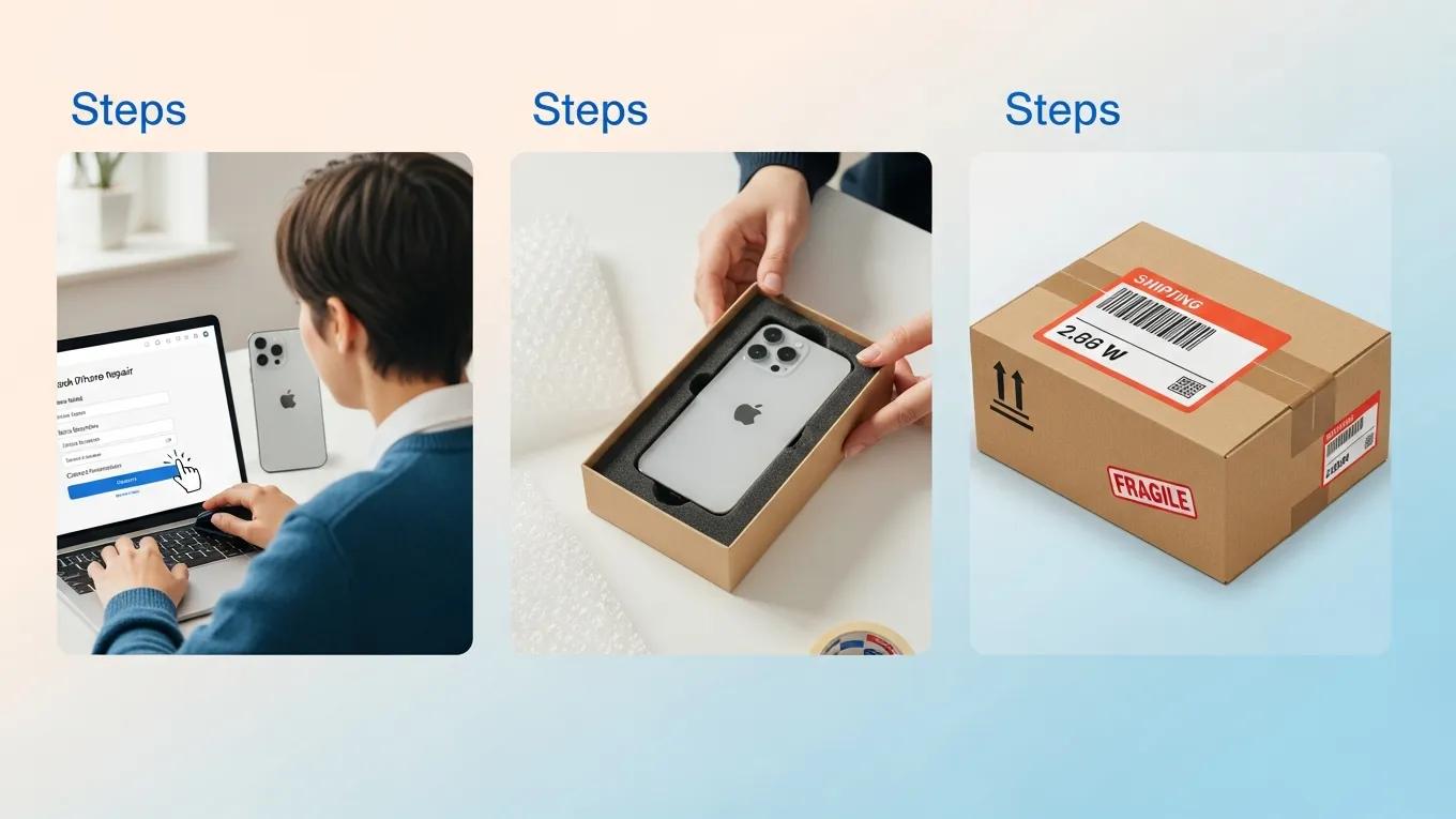 Visual representation of the steps involved in the postal iPhone repair process