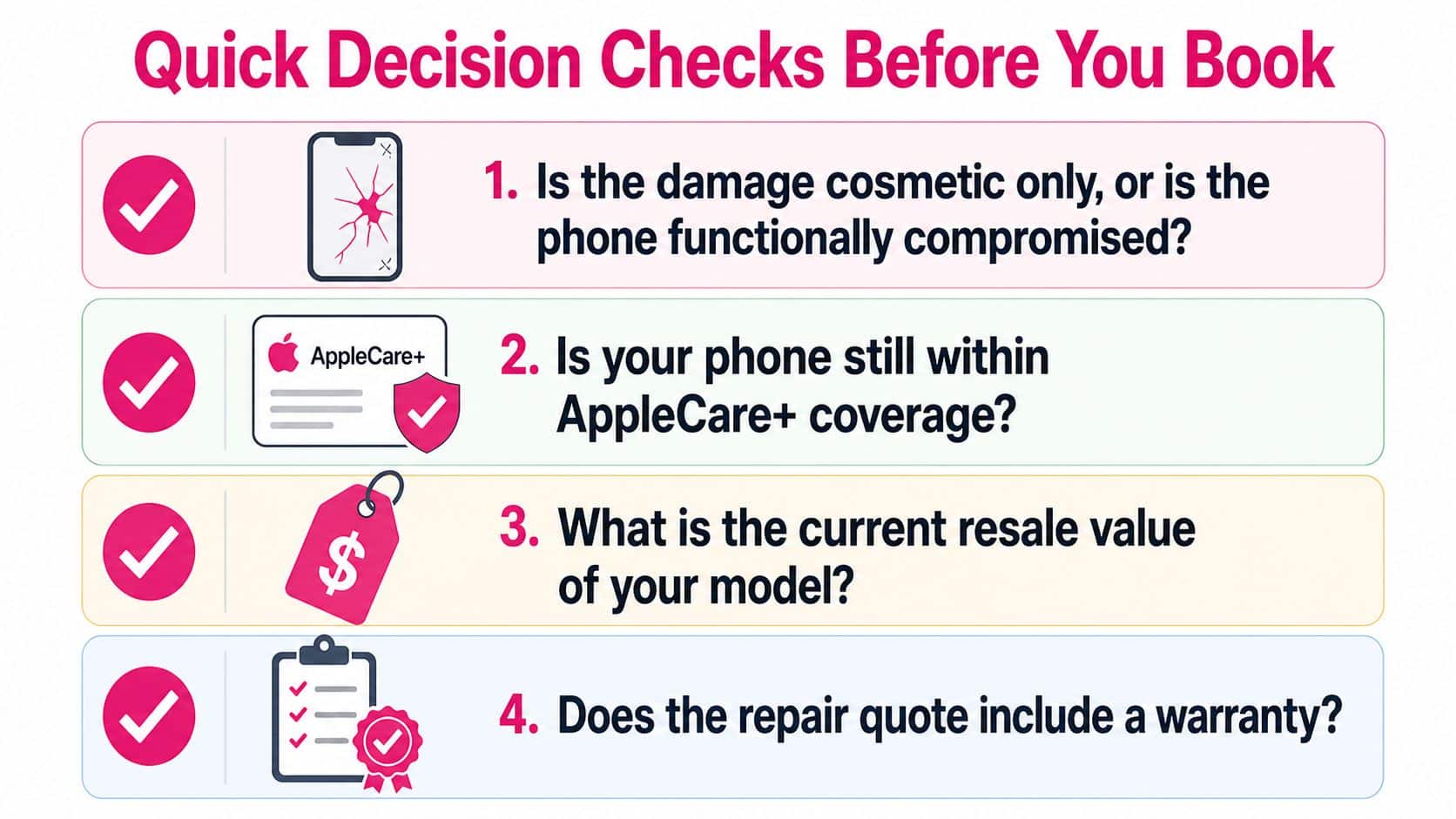 A list of four essential questions to consider before booking a professional iPhone repair service.